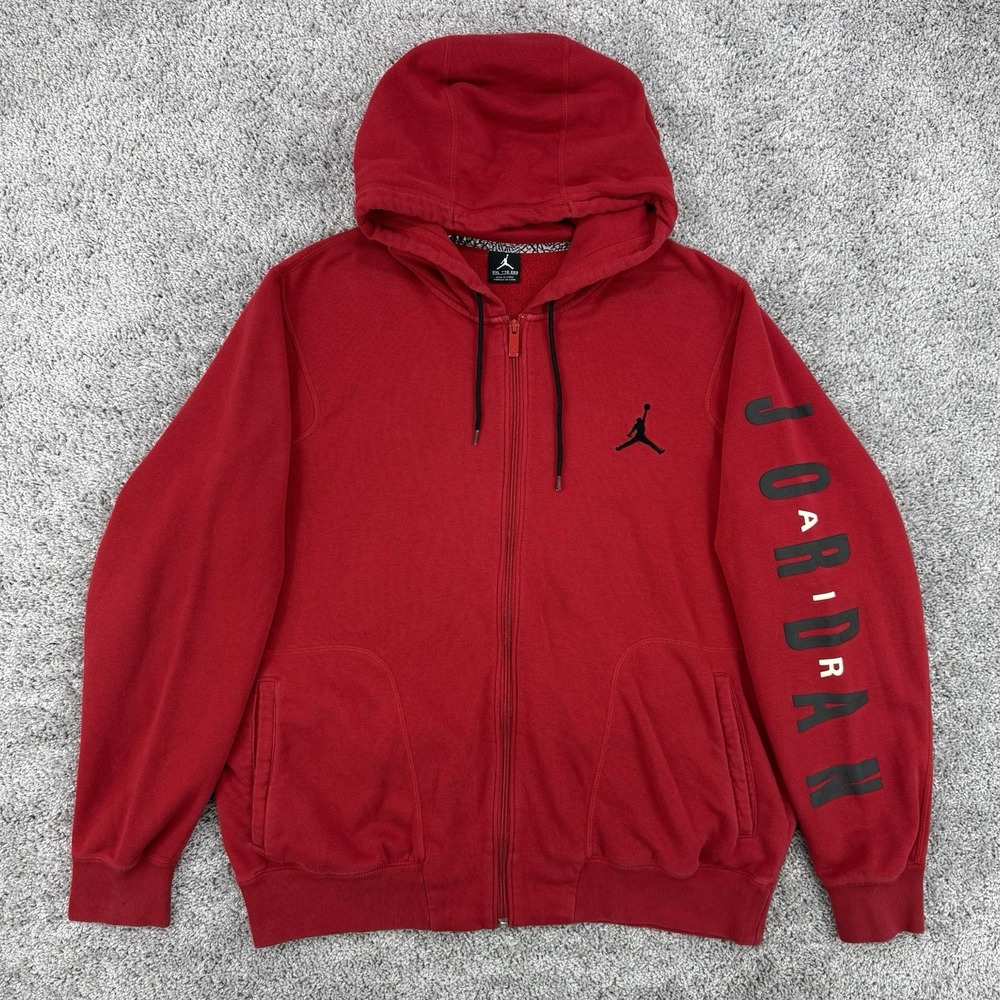 Nike Air Jordan Full Zip Hoodie Men's XXL Red Jumpman Spellout Drawstrings